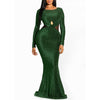 Elegant Sequin Green Backless Ladies Sheer Evening Fashion Dress